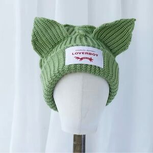 Green Knit Hat with Ears